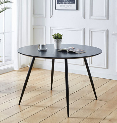 Hallowood Furniture Cullompton Large Round Dining Table (1.2M) With Black Wooden Effect Top And Black Metal Legs - image 1