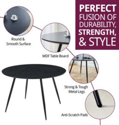 Hallowood Furniture Cullompton Large Round Dining Table (1.2M) With Black Wooden Effect Top And Black Metal Legs - thumbnail 2