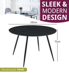 Hallowood Furniture Cullompton Large Round Dining Table (1.2M) With Black Wooden Effect Top And Black Metal Legs - thumbnail 3