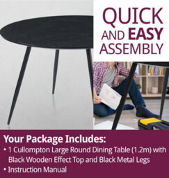 Hallowood Furniture Cullompton Large Round Dining Table (1.2M) With Black Wooden Effect Top And Black Metal Legs - thumbnail 7