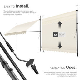 Tectake Awning With Hand Crank - Pressure Fitted , Height Adjustable 300 X 180 Cm - Beige - thumbnail 3