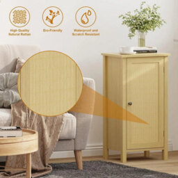 3 Dot Nightstand Rattan Door Natural Accent End Table With Storage Bedside Table - thumbnail 4