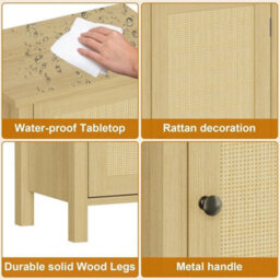 3 Dot Nightstand Rattan Door Natural Accent End Table With Storage Bedside Table - thumbnail 5