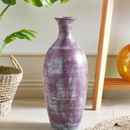 Wyld And Coco Hand-Painted Terracotta Vase Gold And Green, Faux Aged Distressed Finish, 24Cm X 57Cm - thumbnail 2