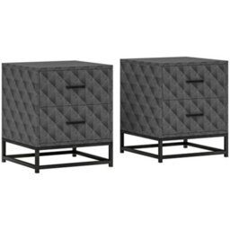Homcom Bedside Table Set Of 2, Nightstand With 2 Drawers, Steel Legs, Grey - thumbnail 2
