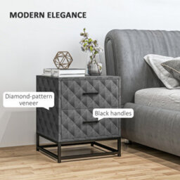 Homcom Bedside Table Set Of 2, Nightstand With 2 Drawers, Steel Legs, Grey - thumbnail 4