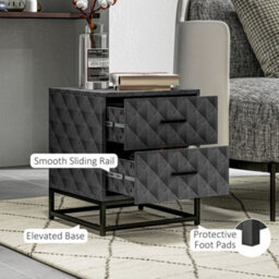 Homcom Bedside Table Set Of 2, Nightstand With 2 Drawers, Steel Legs, Grey - thumbnail 6