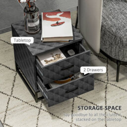 Homcom Bedside Table Set Of 2, Nightstand With 2 Drawers, Steel Legs, Grey - thumbnail 5
