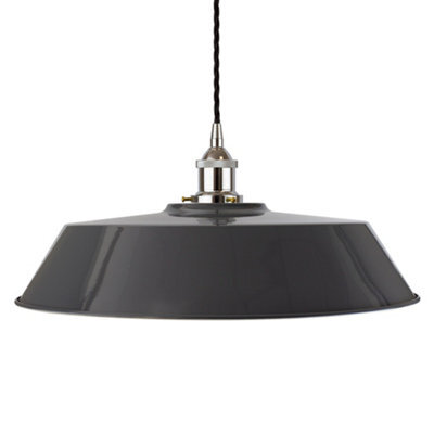 Slate Grey Large Chancery Painted Dome Pendant Light With Nickel Lamp Holder And Black Twisted Cable - Se Home - image 1