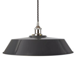 Slate Grey Large Chancery Painted Dome Pendant Light With Nickel Lamp Holder And Black Twisted Cable - Se Home - thumbnail 1