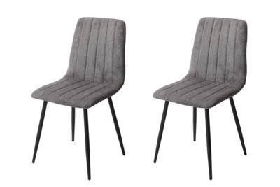 Core Products Pair Of Aspen Grey Straight Stitch Dining Chairs - Black Tapered Legs - image 1