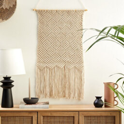 Beliani Handmade Beige Macramé Wall Hanging - Cotton Boho Wall Art For Living Room And Bedroom, 56 X 126 Cm - thumbnail 2