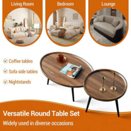 London Boutique Round Nesting Coffee Table Set Of 2, Wooden Top Side Tables, Steel Legs, Living Room, Bedroom, Small Space - thumbnail 7