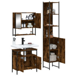 Berkfield 3 Piece Bathroom Furniture Set Smoked Oak Engineered Wood - thumbnail 4