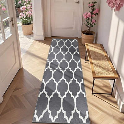 Oxford Homeware Printed Rug, Non-Slip Pet Friendly, Living Room Rugs And Hallways Runner, (Ava Grey, 80X150Cm)