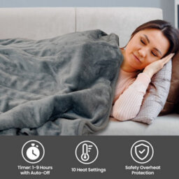 Schallen Luxury Soft Heated Warm Throw Over Blanket With Timer & 10 Heat Settings - Grey - thumbnail 3
