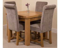 That's Furniture Richmond 90Cm - 150Cm Square Oak Extending Dining Table And 4 Chairs Dining Set With Washington Grey Fabric Chairs - thumbnail 1