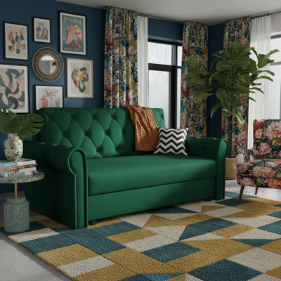 Viva Roma Iii Lounge Sofa Bed Polyurethane Foam Hr Foam Wave Spring Metal Legs Wooden Frame 168X85X98Cm Green - image 1