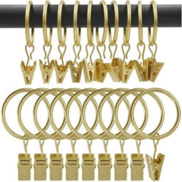Homeelabador 30mm Metal Gold Colour Curtain Pole Rod Rings With Clips Hanging Pack Of 20 - thumbnail 1