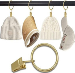Homeelabador 30mm Metal Gold Colour Curtain Pole Rod Rings With Clips Hanging Pack Of 20 - thumbnail 2