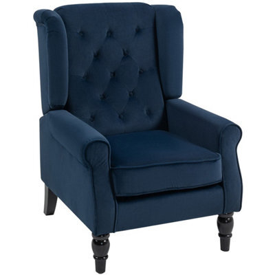 Dark Blue Retro Accent Chair Wingback Armchair With Wood Frame - image 1