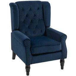 Dark Blue Retro Accent Chair Wingback Armchair With Wood Frame - thumbnail 1