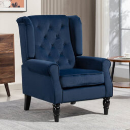 Dark Blue Retro Accent Chair Wingback Armchair With Wood Frame - thumbnail 3