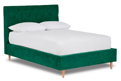 Divan Base Direct Solstice Modern Tall Chesterfield Fabric Bed Base Only 4Ft Small Double- Brecon Emerald