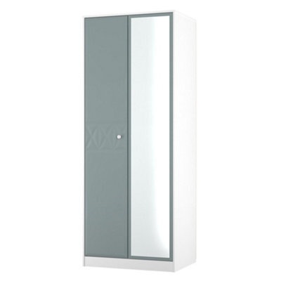 San Jose Ready Assembled Contemporary Duck Egg Blue & White Tall Double Wardrobe With 1 Mirror Door (H)1960mm (W)740mm (D)520mm - image 1