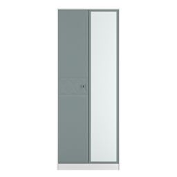 San Jose Ready Assembled Contemporary Duck Egg Blue & White Tall Double Wardrobe With 1 Mirror Door (H)1960mm (W)740mm (D)520mm - thumbnail 2