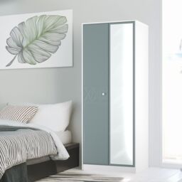 San Jose Ready Assembled Contemporary Duck Egg Blue & White Tall Double Wardrobe With 1 Mirror Door (H)1960mm (W)740mm (D)520mm - thumbnail 3