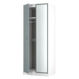 San Jose Ready Assembled Contemporary Duck Egg Blue & White Tall Double Wardrobe With 1 Mirror Door (H)1960mm (W)740mm (D)520mm - thumbnail 4
