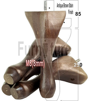 L&F Queen Anne Wooden Legs Antique Brown Stain 250mm High Set Of 4 Replacement Furniture Feet M8 - image 1