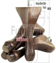 L&F Queen Anne Wooden Legs Antique Brown Stain 250mm High Set Of 4 Replacement Furniture Feet  M8 - thumbnail 1