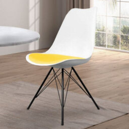 Fusion Living Soho White And Yellow Plastic Dining Chair With Black Metal Legs - thumbnail 2