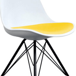 Fusion Living Soho White And Yellow Plastic Dining Chair With Black Metal Legs - thumbnail 3