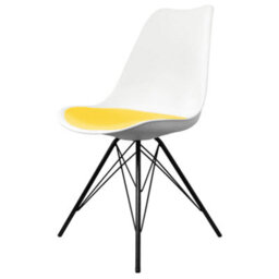 Fusion Living Soho White And Yellow Plastic Dining Chair With Black Metal Legs