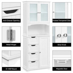Bathroom Floor Cabinet 165.5Cm, Wooden Storage Organizer With Adjustable Shelves - thumbnail 3