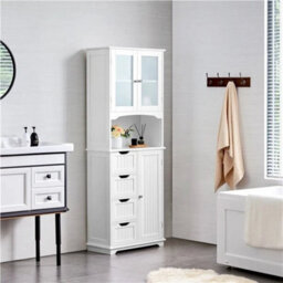 Bathroom Floor Cabinet 165.5Cm, Wooden Storage Organizer With Adjustable Shelves - thumbnail 6