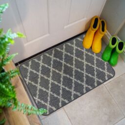 Primeur Grey & White Diamond Trellis Rectangular Door Mat, 85Cm X 57Cm - thumbnail 3