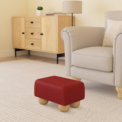 Poppy Red Natural Wood Bun Feet Faux Leather Small Footstool  Handmade Uk By Footstools Direct - image 1