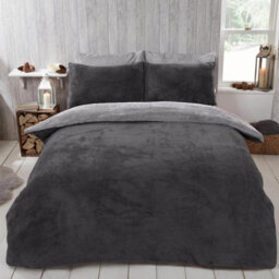 Ohs Reversible Teddy Duvet Cover With Pillowcase, Charcoal Grey - King - thumbnail 4