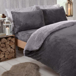 Ohs Reversible Teddy Duvet Cover With Pillowcase, Charcoal Grey - King - thumbnail 1