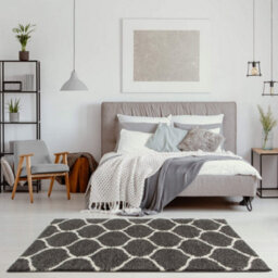The Rugs Moroccan Shaggy Rugs And Runners Soft Fluffy Trellis Design High Pile Dark Grey And Ivory Living Room Kitchen Hallway 640 - thumbnail 5