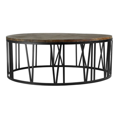 Orsina Round Coffee Table, Industrial Chic Farmhouse Coffee Table, Solid Wood Coffee Table, Black Metal Coffee Table - image 1
