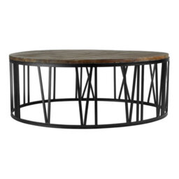 Orsina Round Coffee Table, Industrial Chic Farmhouse Coffee Table, Solid Wood Coffee Table, Black Metal Coffee Table - thumbnail 1
