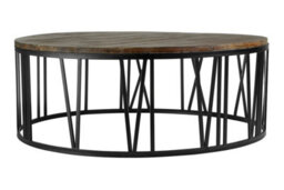 Orsina Round Coffee Table, Industrial Chic Farmhouse Coffee Table, Solid Wood Coffee Table, Black Metal Coffee Table - thumbnail 2