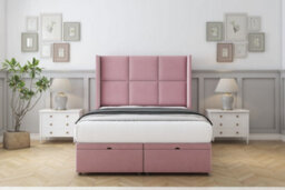 "Comfort Charlie Pink Plush Ottoman Bed With Mattress With 54"" Wingback Headboard 6' Super King"