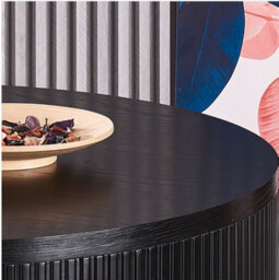 PureLifestyleWonders Designer Black Coffee Table With Wood Grain Effect Round Sombra - thumbnail 4