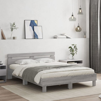 Berkfield Bed Frame With Led Without Mattress Grey Sonoma 150X200 Cm King Size - image 1